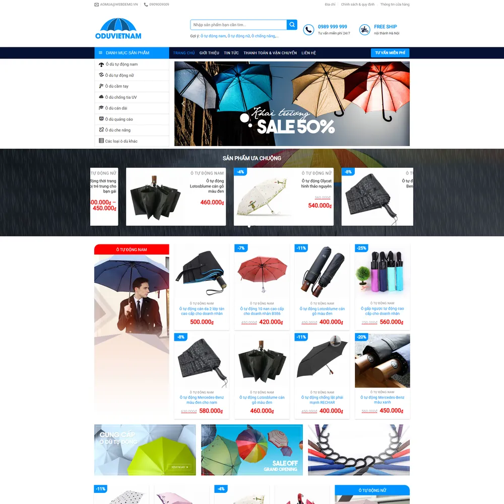 Mẫu website áo mưa ô dù Thúy Sơn